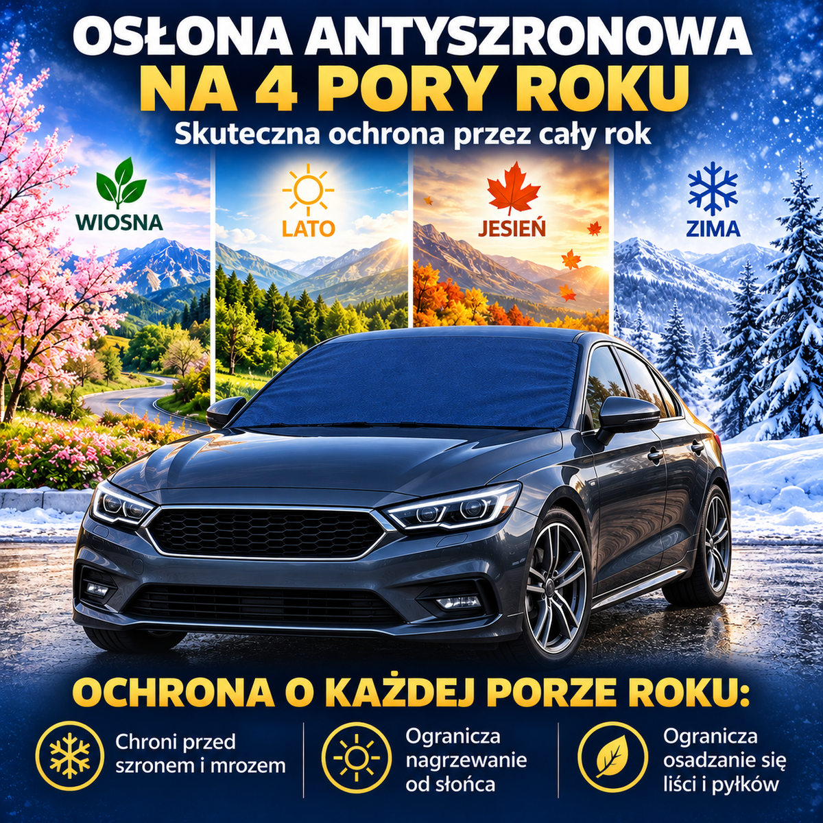 Zestaw mata antyszronowa + pokrowce na lusterka i wycieraczki granatowy
