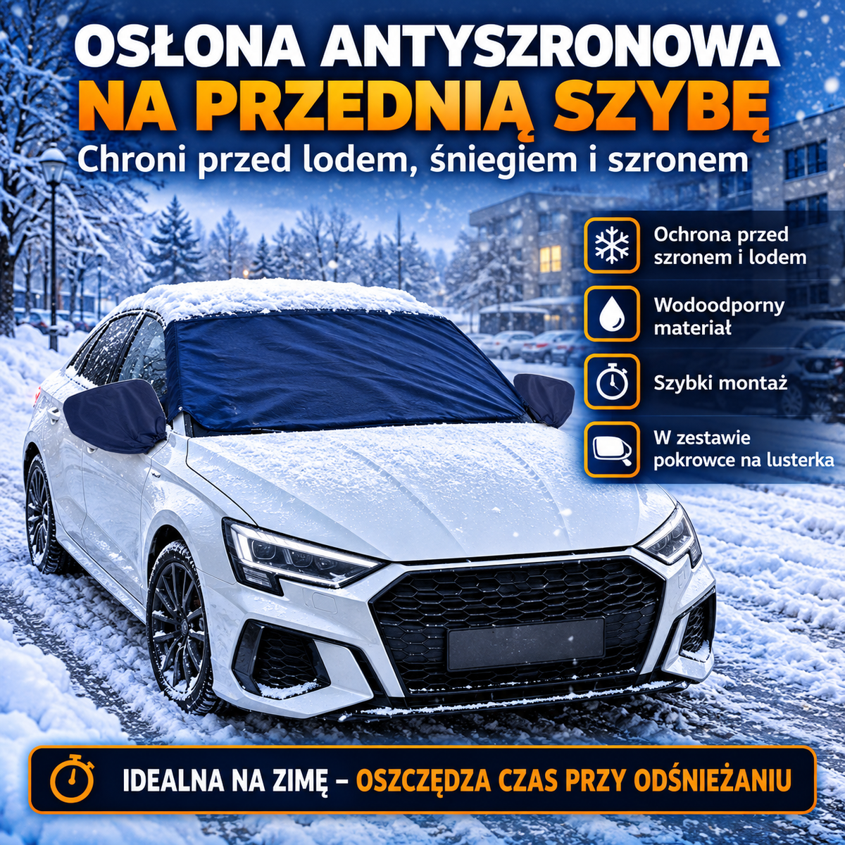 Zestaw mata antyszronowa + pokrowce na lusterka i wycieraczki granatowy