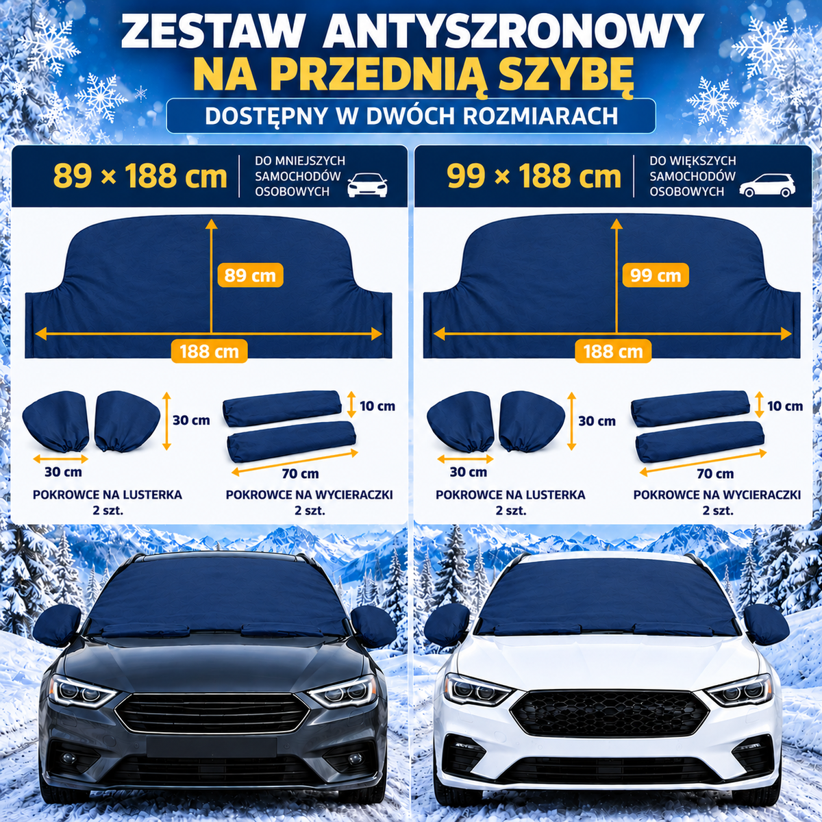 Zestaw mata antyszronowa + pokrowce na lusterka i wycieraczki granatowy