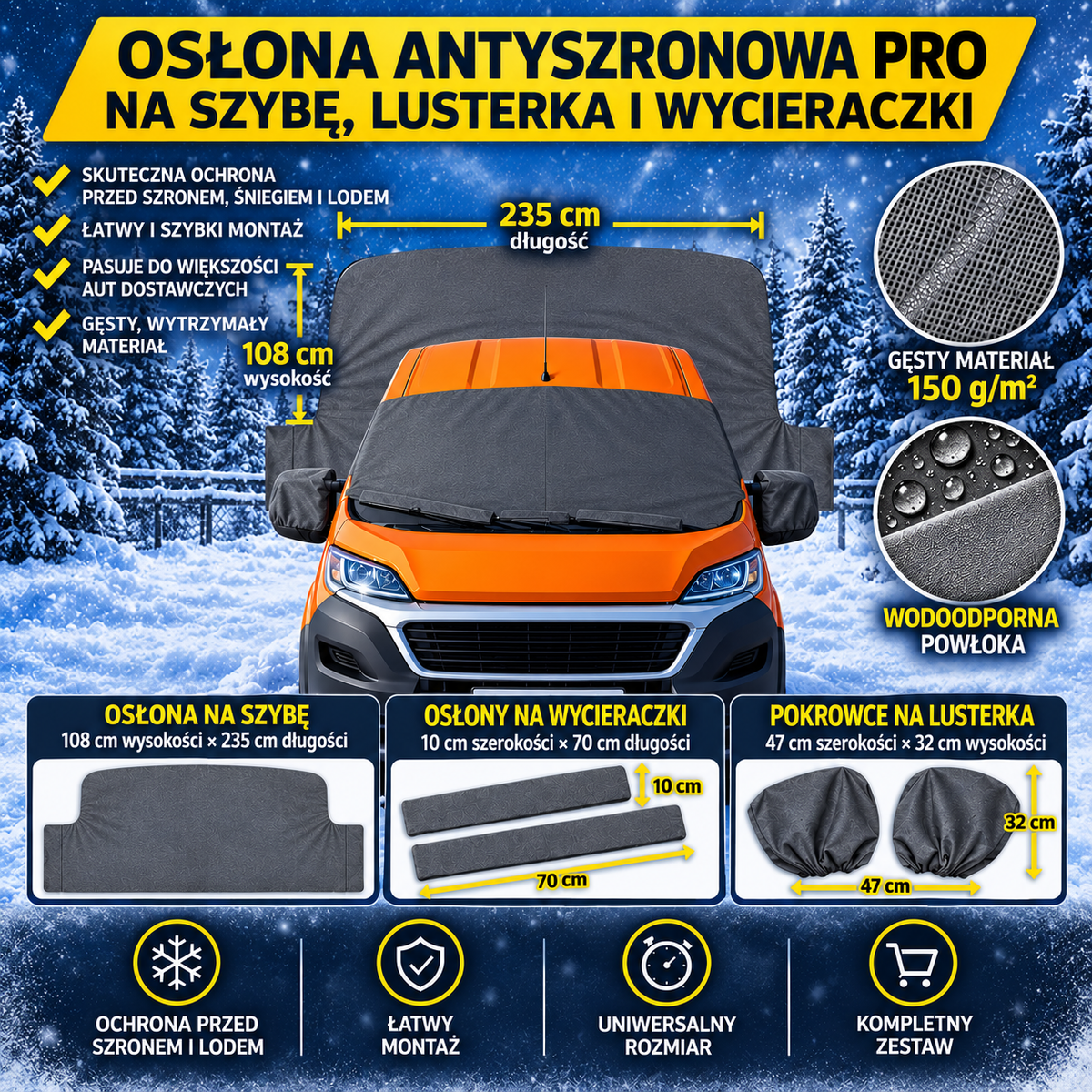 Zestaw mata antyszronowa + pokr. na wycieraczki i lusterka do busa grafitowy