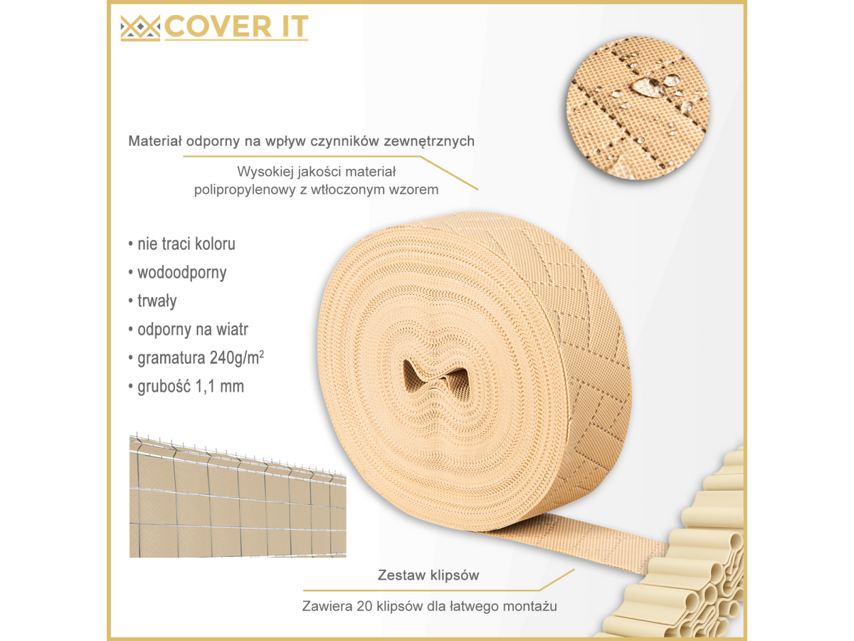 Taśma ogrodzeniowa premium 4,7cm beżowa