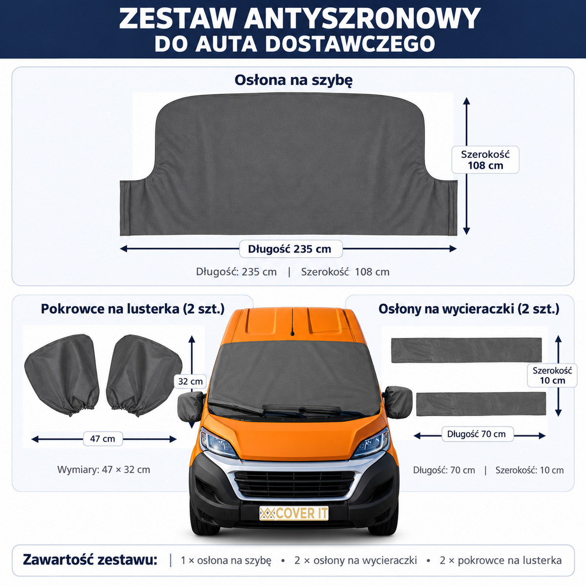 Zestaw mata antyszronowa + pokr. na wycieraczki i lusterka do busa grafitowy