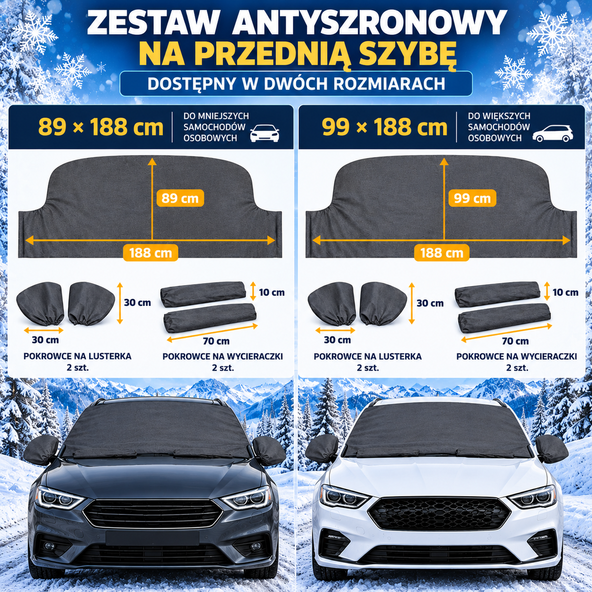Zestaw mata antyszronowa + pokr. na lusterka i wycieraczki grafitowy